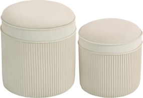 HOMCOM Zestaw 2 pufów z miejscem do przechowywania, puf z pokrywą, okrągły podnóżek w welurze 36 x 36 x 41,5 cm kremowy