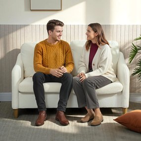HOMCOM Dwuosobowa sofa mała sofa w stylu Sherpa-fleece 137 cm do salonu kremowa | Aosom PL