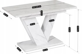Stół Prostokątny Rozkładany CLARK 120-160 cm Biały Marmur Glamour