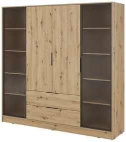 Szafa uchylna - czterodrzwiowa z szufladami, szkło mleczne - Kevis 4D | dąb artisan