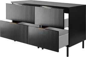 Szafka pod umywalkę, czarna, złoty uchwyt, 120 (2 x 60 cm) x 77 x 46 cm + blat, nogi czarne