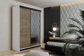 Szafa przesuwna z lustrem lamele MALANI 138 biały + dąb craft złoty