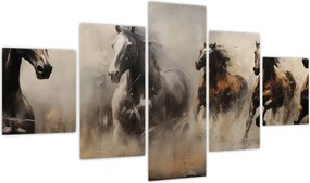 Obraz - Obraz olejny przedstawiający konie (125x70 cm)