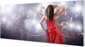 Szkło do Kuchni na Ścianę Kobieta w Czerwonej Sukni