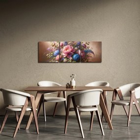 Obraz - Stół pełen kwiatów (z zegarem) (90x30 cm)
