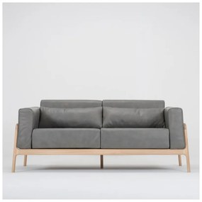 Ciemnoszara sofa z bawolej skóry z konstrukcją z litego drewna dębowego Gazzda Fawn, 180 cm