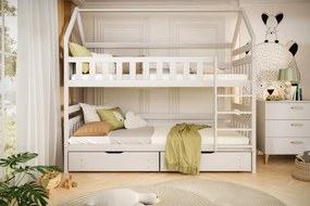 Łóżko piętrowe domek FELIKS 180x90 białe drewniane z szufladami KOCOT KIDS