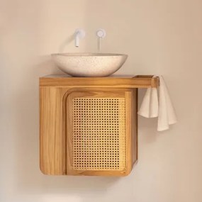 Zestaw Wiszących Mebli Łazienkowych Z Drewna Tekowego Georgy Drewno Tekowe & Cement Okrągły Biały Ø40 Cm - Sklum