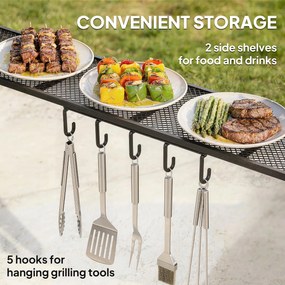 Outsunny Pawilon grillowy 2,4 x 1,5 m ognioodporny, pawilon ogrodowy z łukowym dachem, półki boczne i haki, ciemnoszary | Aosom PL