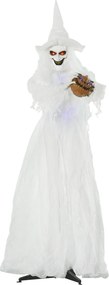 Outsunny 189 cm Biała czarownica z głową dyni, dekoracja halloweenowa na zewnątrz w naturalnej wielkości | Aosom PL