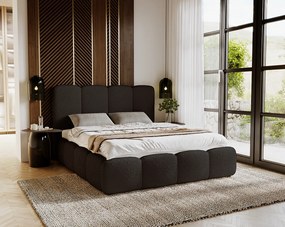 Emporius Merkad Boucle łóżko tapicerowane 200x200 - łóżko z pojemnikiem, gruba pianka, stelaż - elegancki design, tkanina boucle, czarny (Anthology 19)