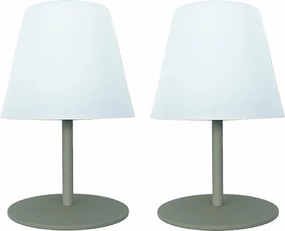 Zestaw 2 Bezprzewodowych Lamp Stołowych TWINS Oliwkowa Zieleń, LED, 16 cm, Ciepła/Zimna Biała, Ładowanie USB-C