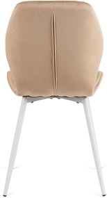 Krzesło Tapicerowane do Jadalni LUCKY Beżowe z Białymi Nogami Welurowe Nowoczesne