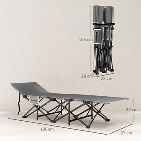 Outsunny Składane łóżko campingowe, z materacem, ergonomiczne, metalowy stelaż, Czarne