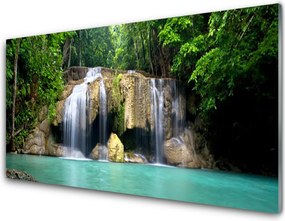 Szkło do Kuchni na Ścianę Wodospad W Cieniu Drzew