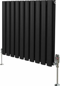 Grzejnik kolumnowy owalny i zawory - 600 mm x 600 mm - czarny
