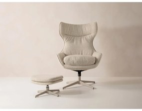 Beżowy obrotowy fotel z podnóżkiem z materiału bouclé Kenzi – Micadoni