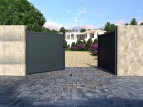 Skrzydłowa elektryczna brama aluminiowa pełna dł.355 x wys. 1681 cm antracyt NAZARIO