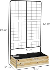 Outsunny Łóżko Ogrodowe Wysokie z Podporą Drewniana Skrzynia na Kwiaty Grządka Ziołowa Donica Naturalne Drewno 80x38x145cm | Aosom PL