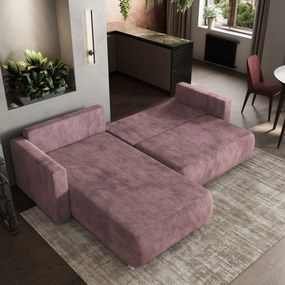 Masseno Narożnik TURIN z funkcją spania i pojemnikiem na pościel Narozniki L, Rozkładana sofa - Wrzosowy, POSO 130