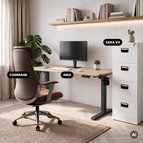 Biurko elektryczne z regulacją wysokości ergonomiczne antracytowe/dąb sonoma,1400x700 mm: ARIA