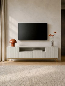 Szafka RTV Nicole 200 cm z wnęką i szufladami - kaszmir / złote nóżki