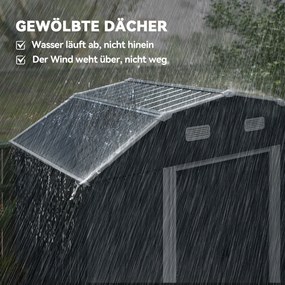 Outsunny Domek narzędziowy do ogrodu, odporny na warunki atmosferyczne, 2 okna, 2 drzwi, 238 x 132 x 198,5 cm, Ciemnoszary