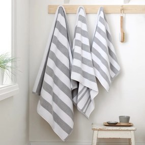 Biało-szary bawełniany ręcznik kąpielowy frotte 90x140 cm Reversible Stripe – Bianca