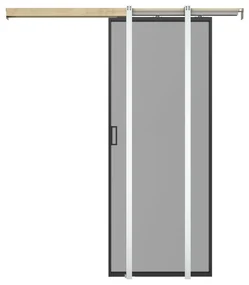 Drzwi przesuwne z ukrytym systemem przesuwnym – aluminium i szkło hartowane przydymione – wys. 205 x dł. 63 cm – LINCI II