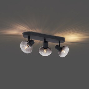 Okrągły reflektor sufitowy czarny z dymionym szkłem, 3-punktowy - Teddy