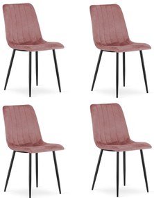 Różowe krzesło do kuchni LAVA aksamitne z czarnymi nogami