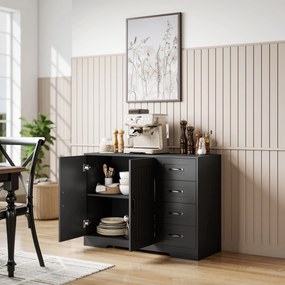 HOMCOM Szafka boczna, komoda, nowoczesny styl, 4 szuflady, 1 szafa, 105 x 40 x 76 cm, Czarny