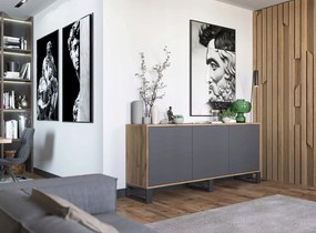 Szeroka komoda w stylu industrialnym Apollo 151 dąb wotan/grafit