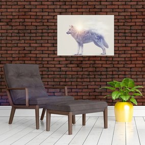 Obraz - Wilk arktyczny odzwierciedla dziki krajobraz (70x50 cm)