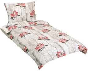 Bellatex Pościel bawełniana Kwiatek czerwony, beżowy, 140 x 220 cm, 70 x 90 cm, 140 x 220 cm, 70 x 90 cm