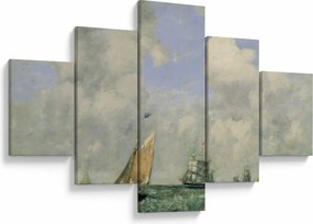 Obraz - Eugène Boudin, Ships and Sailing Boats Leaving Le Havre, reprodukcje (125x70 cm)