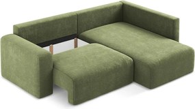 Zielony rozkładany/ze schowkiem narożnik z tkaniny szenilowej (prawostronny/w kształcie litery L) Kona – Makamii
