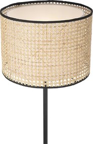 Lampa stojąca rustykalna czarna z abażurem z rattanu - Kata