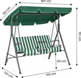 Huśtawka ogrodowa Cozy z regulowanym daszkiem, zielona w paski