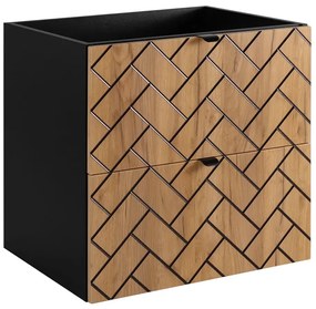 Szafka umywalkowa w jodełkę 60 cm czarny + dąb craft złoty K9-A37
