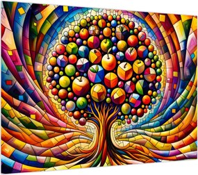 Obraz na szkle – Kolorowe drzewo z jabłkami (70x50 cm)