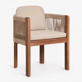 Krzesło Ogrodowe Serel Z Podłokietnikami Z Drewna Akacjowego I Plecioną Liną Akacja Brąz - Sklum