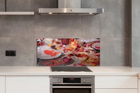 Panel szklany do Kuchni Romantyczna Kolacja z Sercami i Różami