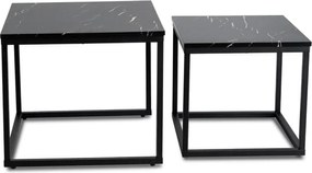 Zestaw Stolików Kawowych JUNO Czarny Marmur/Czarny do Salonu Glamour Nowoczesny