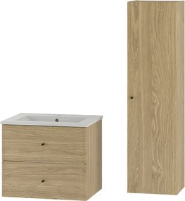Zestaw do Łazienki 60cm Szafka z Umywalką Słupek Dąb Olejowany Marco