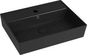 Umywalka ceramiczna nablatowa / wisząca czarna z półką i otworem na baterie 60x45 cm LERA black