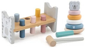 Viga polarb zestaw drewniana piramidka + przebijanka z młoteczkiem miś polarny montessori