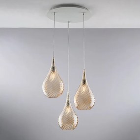 Zawieszenie Pluvia Iron z bursztynowym szkłem pyreksowym 3 lampy 141 Ø50 BL264-S3-AM