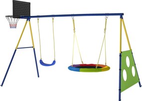 AIYAPLAY Stelaż huśtawki 4 w 1 - zestaw do 150 kg z huśtawką gniazdo, koszem do koszykówki, bramką do piłki nożnej i huśtawką typu U 288 x 160 x 220 cm | Aosom PL