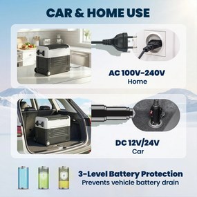 Outsunny Lodówka kompresorowa 50L -20℃ do 20℃ z aplikacją, LED, ochroną baterii i składanym uchwytem | Aosom PL